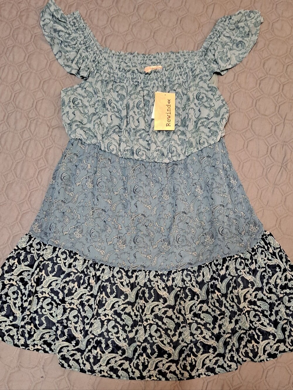 Rewind Blue Paisley Tiered Ruffle Tank Dress Size XL
